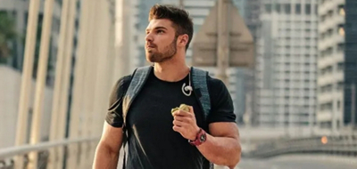 Man walking and eating