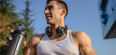 Man holding his shaker bottle