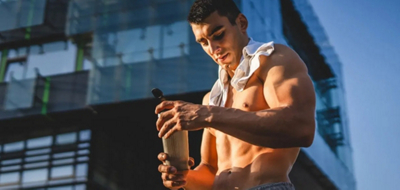 Man holding his shaker bottle