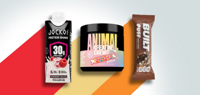 Jocko Protein Shake, Animal Creatine Chews, and Built Puff bar